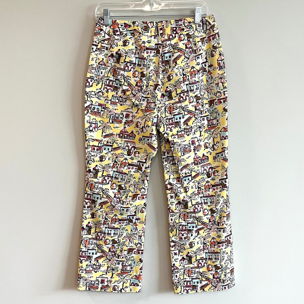 Harold's Crop Pants Womens Size 4 Straight Leg Yellow with Tropical Print Cotton